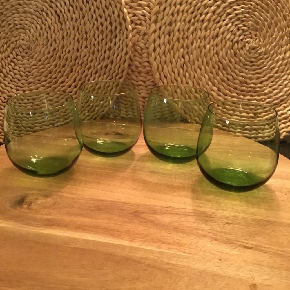 Lot of 4 Vintage mid-20th Century Green Libbey Roly Poly Bar Glasses